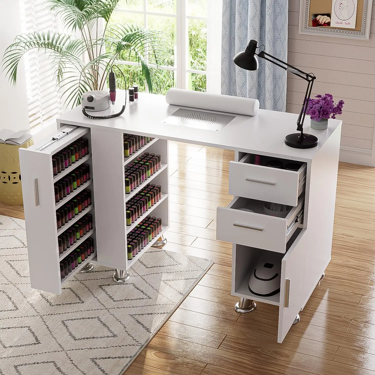 Manicure Table, Nail Tech Desk with Dust Collector, Acetone Resistant Nail Table Station with 4 Dust Bags & Wrist, Customized
Manicure Table, Nail Tech Desk with Dust Collector, Acetone Resistant Nail Table Station with 4 Dust Bags & Wrist, Customized