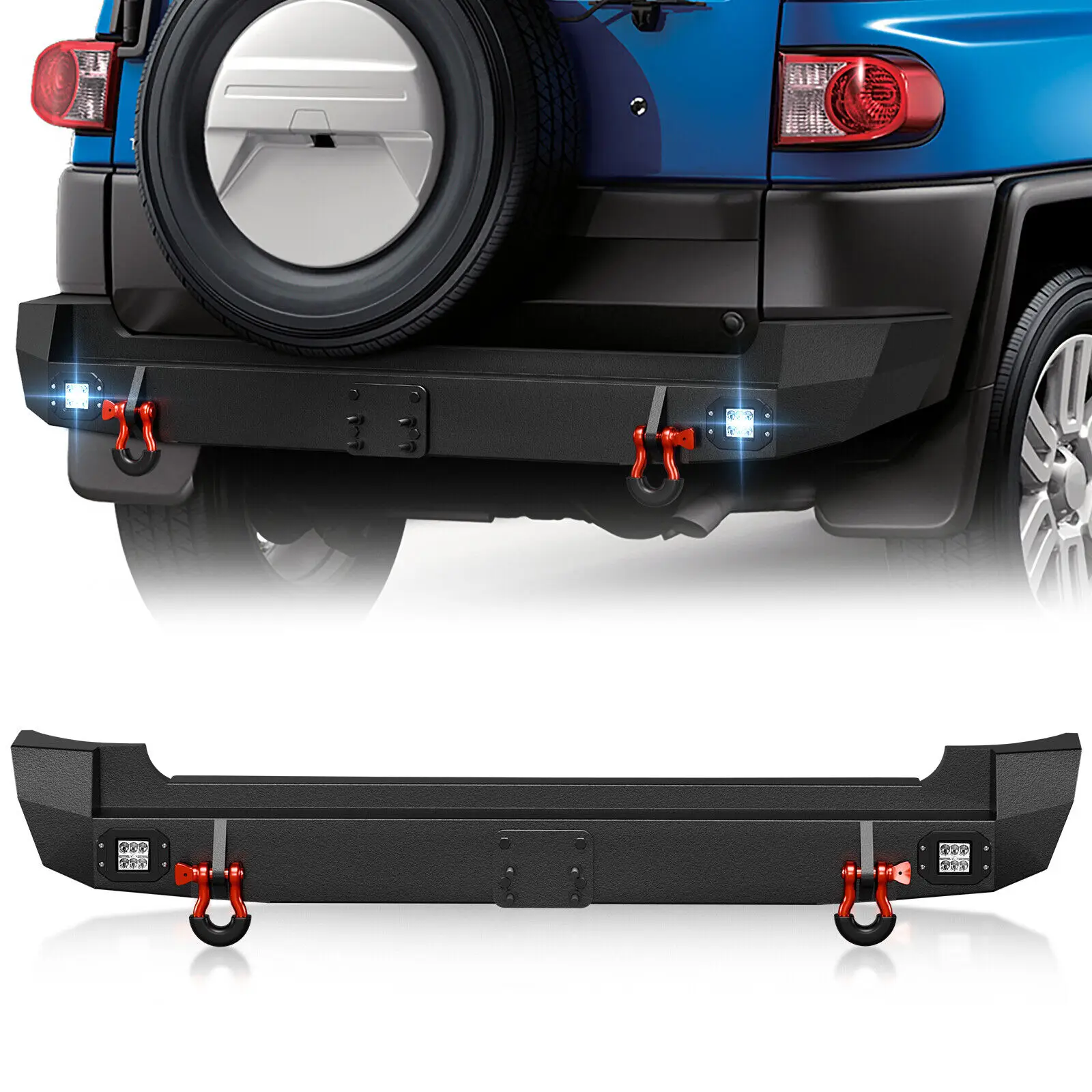 Compatible for 2007-2014 Toyota FJ Cruiser 1st Gen Rear Bumper W/ 2 X 18W LED Lights & Tow Hitch Plate & D-rings Textured Black
Compatible for 2007-2014 Toyota FJ Cruiser 1st Gen Rear Bumper W/ 2 X 18W LED Lights & Tow Hitch Plate & D-rings Textured Black