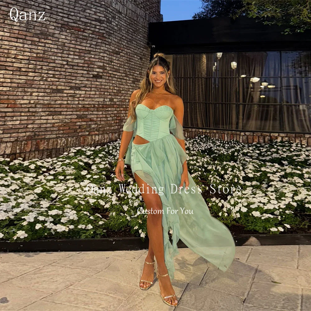 Qanz Mint Green Chiffon Prom Dresses Sweetheart Spaghetti Straps Wedding Party Dress Sexy 2-piece Set Evening Dress Customized
Qanz Mint Green Chiffon Prom Dresses Sweetheart Spaghetti Straps Wedding Party Dress Sexy 2-piece Set Evening Dress Customized