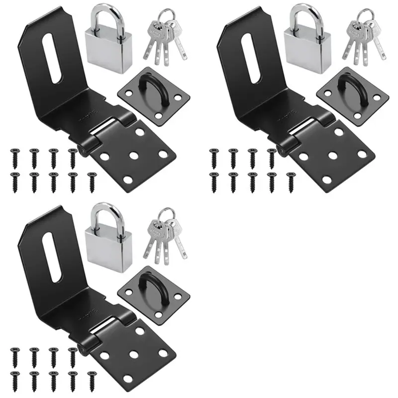 A99E-3 Set 4 Inch 90 Degree Padlock Hasps, Stainless Steel Latch Lock Padlock Hasp With Padlock And Keys Set, Door Latches
A99E-3 Set 4 Inch 90 Degree Padlock Hasps, Stainless Steel Latch Lock Padlock Hasp With Padlock And Keys Set, Door Latches