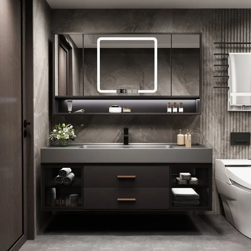 Modern Bathroom Vanity with Nano Integrated Sink Honeycomb Aluminum Cabinet Combo with LED Smart Mirror for Bathrooms furniture
Modern Bathroom Vanity with Nano Integrated Sink Honeycomb Aluminum Cabinet Combo with LED Smart Mirror for Bathrooms furniture