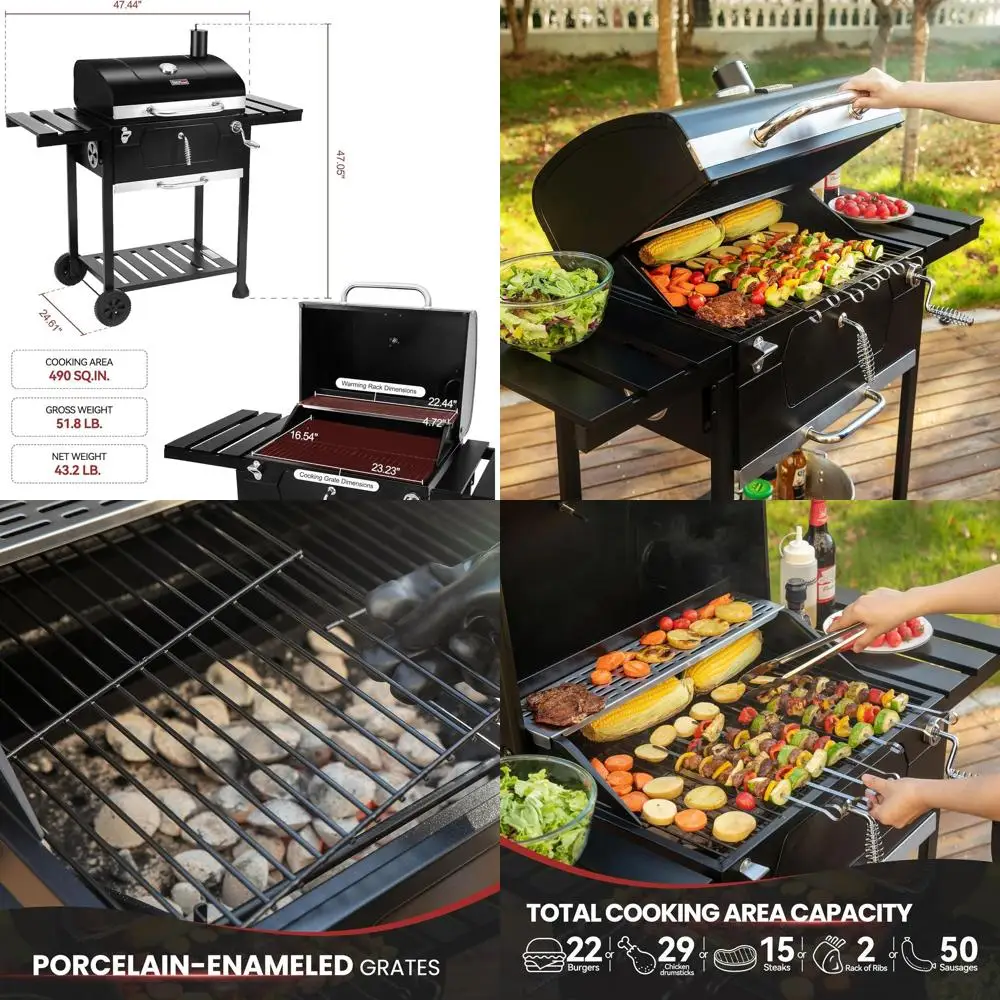 24 Portable Charcoal Grill with Foldable Side Tables, 490 Sq. In. Cooking Space for Outdoor Picnics and Camping.
24 Portable Charcoal Grill with Foldable Side Tables, 490 Sq. In. Cooking Space for Outdoor Picnics and Camping.