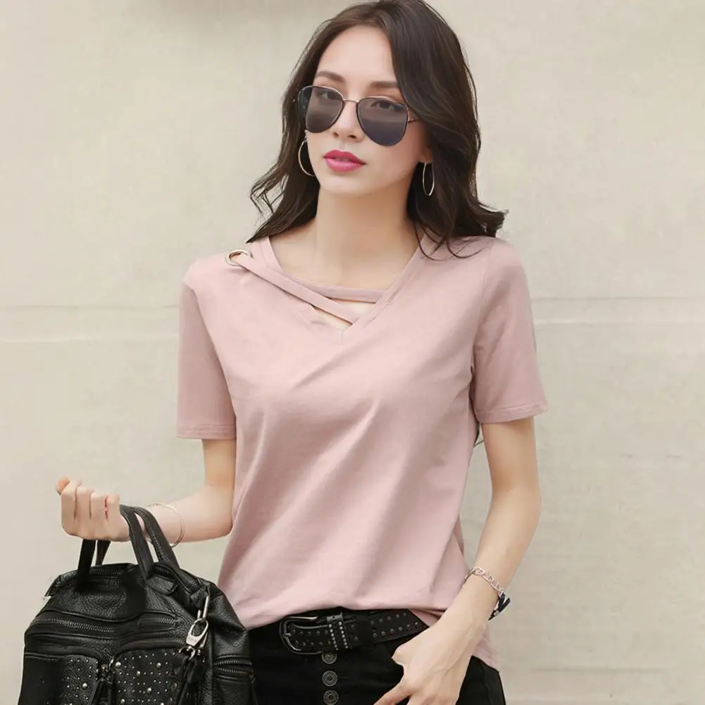 Women V-neck Lace-up T-shirt Stylish Lace-up V-neck Women's T-shirt for Wear Solid Color Loose Fit Tee Shirt with for Women
Women V-neck Lace-up T-shirt Stylish Lace-up V-neck Women's T-shirt for Wear Solid Color Loose Fit Tee Shirt with for Women