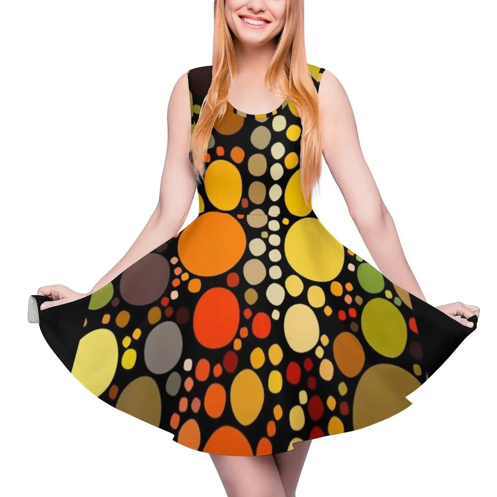 1980s brown green orange circles mid century modern Sleeveless Dress women evening dress Dresses for wedding party
1980s brown green orange circles mid century modern Sleeveless Dress women evening dress Dresses for wedding party