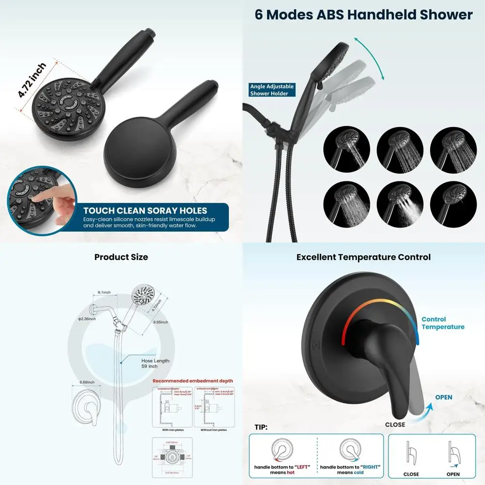 Matte Black Single-Handle Shower Faucet Kit with ABS Handheld Shower
Matte Black Single-Handle Shower Faucet Kit with ABS Handheld Shower
