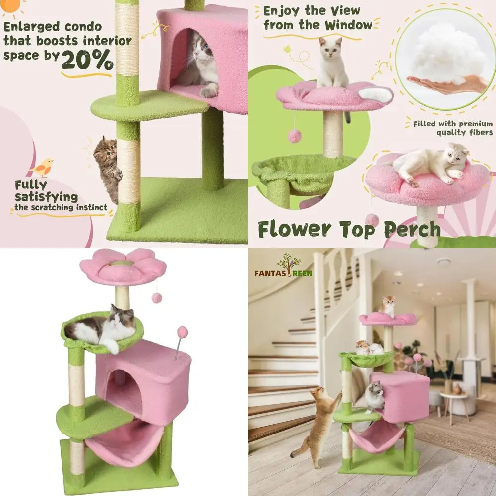 43 Pink Flower-Themed Cat Tower with Swinging Toys and Large Perch for Indoor Kitty Condo
43 Pink Flower-Themed Cat Tower with Swinging Toys and Large Perch for Indoor Kitty Condo