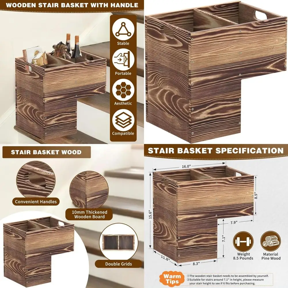 Stair Basket Organizer with Handles, 300mm Wide, Suitable for Carpeted and Wooden Stairs
Stair Basket Organizer with Handles, 300mm Wide, Suitable for Carpeted and Wooden Stairs