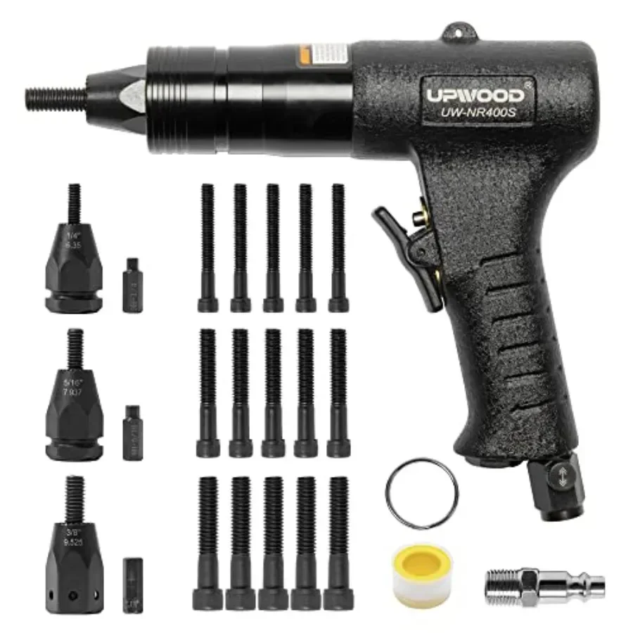 Pneumatic Rivet Nut Gun with 1/4-20, and and Mandrels, Air Rivet Nut Pull Setter Tool, Quick-Change Nose-Piece Assembly, 5pcs M
Pneumatic Rivet Nut Gun with 1/4-20, and and Mandrels, Air Rivet Nut Pull Setter Tool, Quick-Change Nose-Piece Assembly, 5pcs M