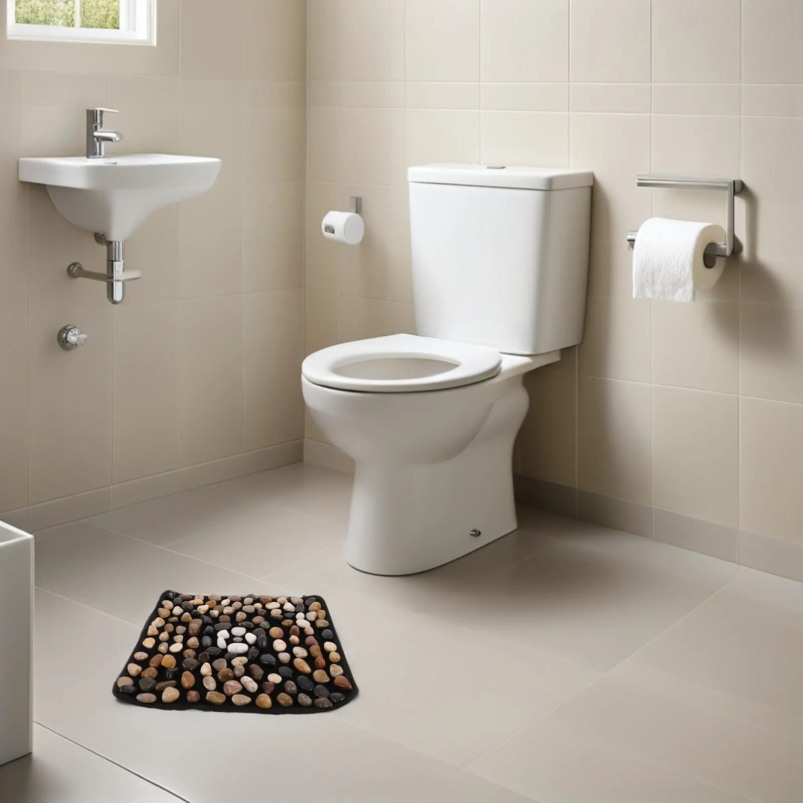 Natural River Rock Cobblestone Bath Mat Non Slip Shower Floor Mat for Tub Bathroom Spa Massage Foot Relief 15.75x15.75x0.98in
Natural River Rock Cobblestone Bath Mat Non Slip Shower Floor Mat for Tub Bathroom Spa Massage Foot Relief 15.75x15.75x0.98in