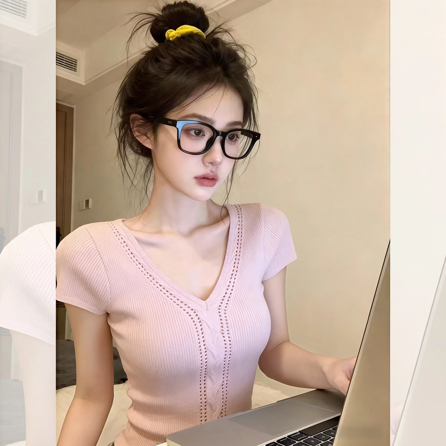 Pure Desire Pink Hollow out V-Neck Knitted Short Sleeve T-Shirt Women's Slimming Unique Beautiful Summer Top
Pure Desire Pink Hollow out V-Neck Knitted Short Sleeve T-Shirt Women's Slimming Unique Beautiful Summer Top