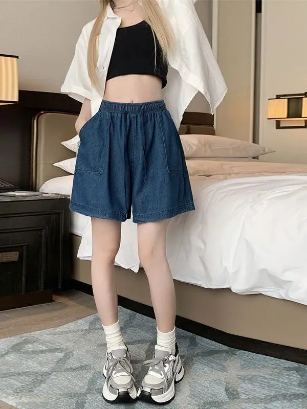 High Waist Elastic Drawstring Wide Leg Jeans Shorts Women's Design Straight Cut Five-Quarter Length Versatile plus Size
High Waist Elastic Drawstring Wide Leg Jeans Shorts Women's Design Straight Cut Five-Quarter Length Versatile plus Size