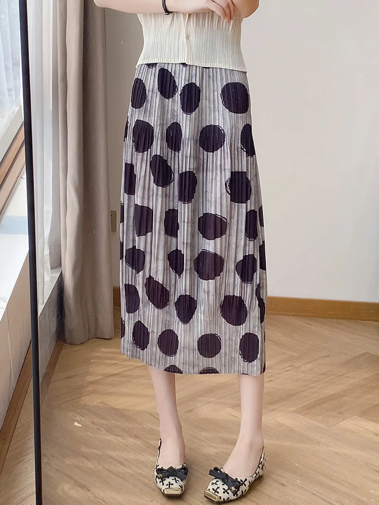 High Waist Pleated Skirt Women's Polka Dot Circle Pleats Casual Style Non-Stretch Polyester Fiber A-Line Skirt
High Waist Pleated Skirt Women's Polka Dot Circle Pleats Casual Style Non-Stretch Polyester Fiber A-Line Skirt