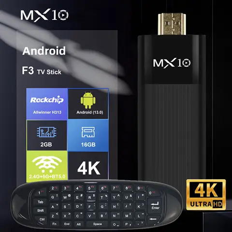 Fly Air Mouse Remote Control & Google TV Fire Stick MX10 F3 2GB 16GB Android 13 with Mini Wireless 2.4G Touchpad Keyboard