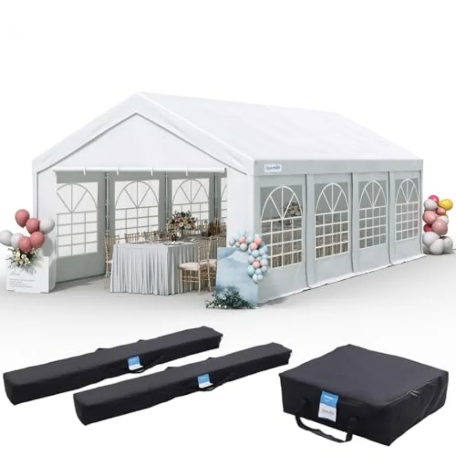 Outdoor party tent for weddings and events, heavy-duty white polyester canopy with removable sidewalls and 4 storage bags, 13x2
Outdoor party tent for weddings and events, heavy-duty white polyester canopy with removable sidewalls and 4 storage bags, 13x2