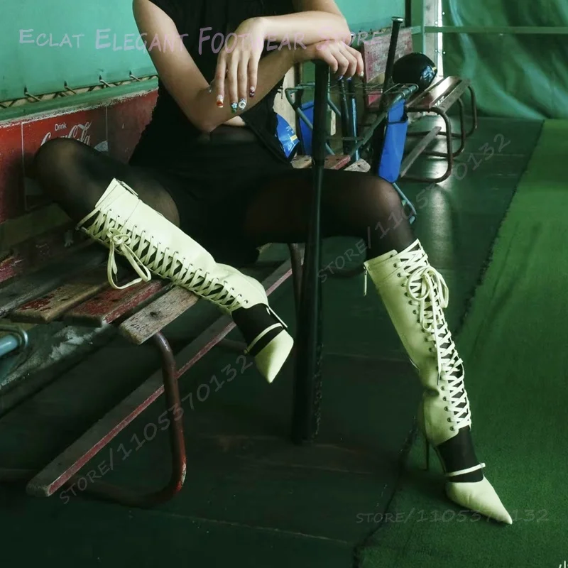 Vibrant Yellow Green Sporty Calf Length Lace Up Split Openwork Boots Women Pointed Toe Leather Black Pleated White Shallow Shoes
Vibrant Yellow Green Sporty Calf Length Lace Up Split Openwork Boots Women Pointed Toe Leather Black Pleated White Shallow Shoes