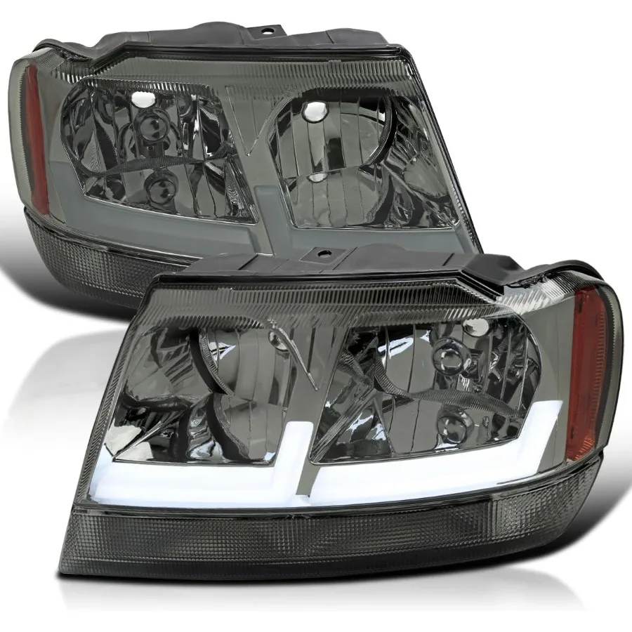Smoke Headlights with Fiber Optic LED Strips Compatible with 1999-2004 Jeep Grand Cherokee, Left + Right Pair Headlamp Assembly
Smoke Headlights with Fiber Optic LED Strips Compatible with 1999-2004 Jeep Grand Cherokee, Left + Right Pair Headlamp Assembly