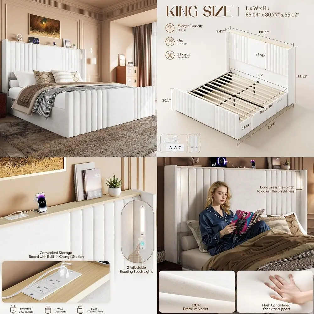 Size Upholstered Bed Frame with 65.7 Tall Headboard Wingback, Soft Washable Corduroy Beds Cover, Solid Wood Legs, NoiseFree, No
Size Upholstered Bed Frame with 65.7 Tall Headboard Wingback, Soft Washable Corduroy Beds Cover, Solid Wood Legs, NoiseFree, No