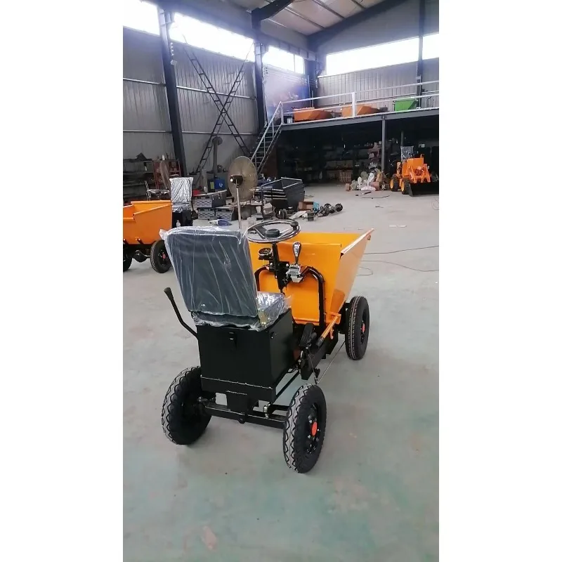 Four-wheeled ride-on electric earth truck, front-turning trolley transported with mortar on the construction site
Four-wheeled ride-on electric earth truck, front-turning trolley transported with mortar on the construction site