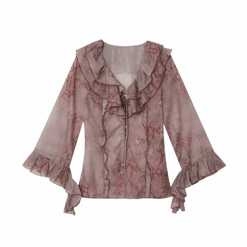 TRAFZR 2025 Floral Shirt Double Ruffle Trim(Collar & Cuffs)Flared Sleeve Lightweight Translucent Office to Weekend Transition
TRAFZR 2025 Floral Shirt Double Ruffle Trim(Collar & Cuffs)Flared Sleeve Lightweight Translucent Office to Weekend Transition