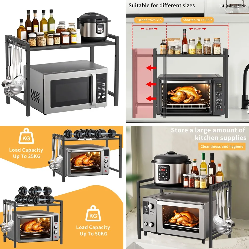 Expandable 2-Tier Kitchen Shelf, 38-64cm Adjustable Microwave Rack & Countertop Organizer for Spices
Expandable 2-Tier Kitchen Shelf, 38-64cm Adjustable Microwave Rack & Countertop Organizer for Spices