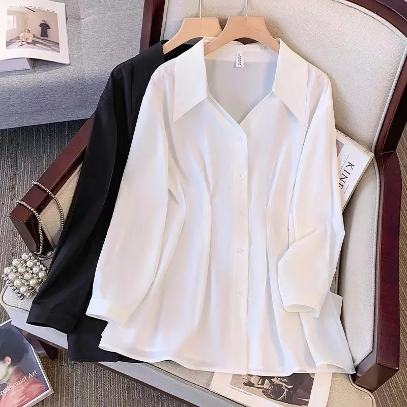 Elegant Temperament Office Lady Shirts Black White Turndown Collar Single-Breasted Chiffon Shirt Fashion Waist Cinched Blouses
Elegant Temperament Office Lady Shirts Black White Turndown Collar Single-Breasted Chiffon Shirt Fashion Waist Cinched Blouses