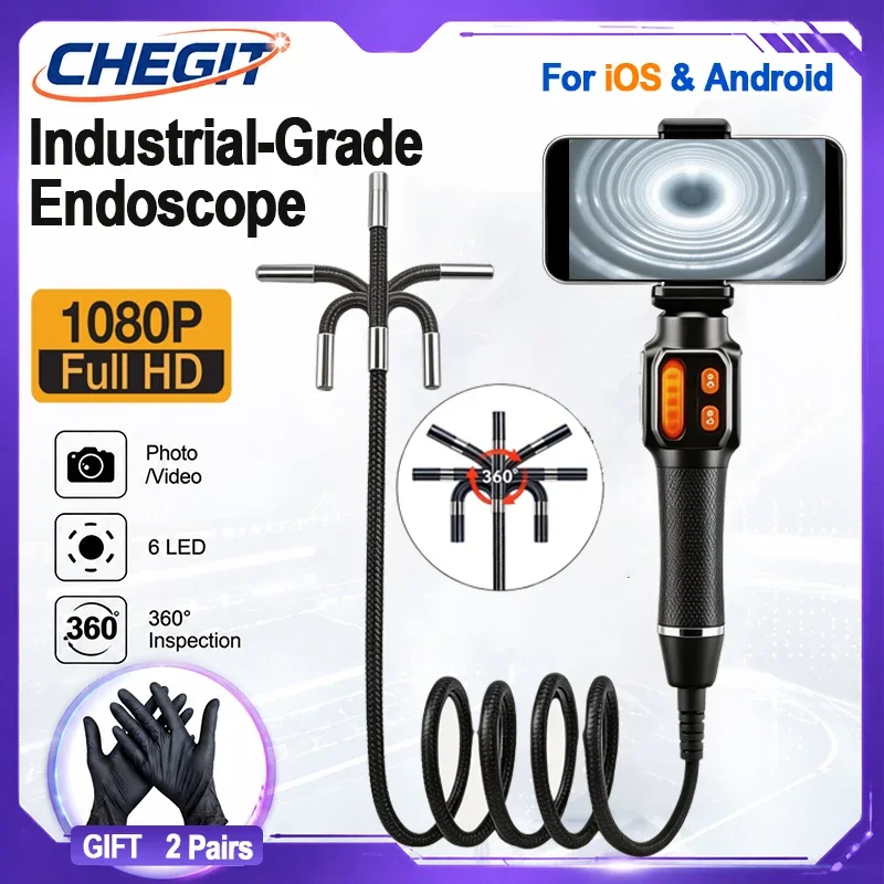 360° Articulating Borescope Camera 6mm HD 1080P Endoscope Inspection Camera with LED Light For Android/iOS Phone Auto repair
360° Articulating Borescope Camera 6mm HD 1080P Endoscope Inspection Camera with LED Light For Android/iOS Phone Auto repair