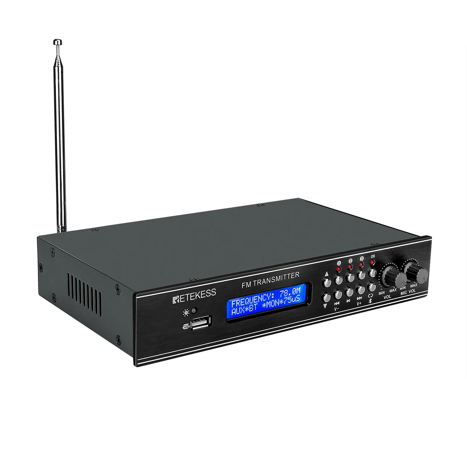 Портативный AUX-микрофон, синий USB-привод с входом, ЖК-дисплей, FM-передатчик для автомобиля Retekess TR510
Портативный AUX-микрофон, синий USB-привод с входом, ЖК-дисплей, FM-передатчик для автомобиля Retekess TR510
