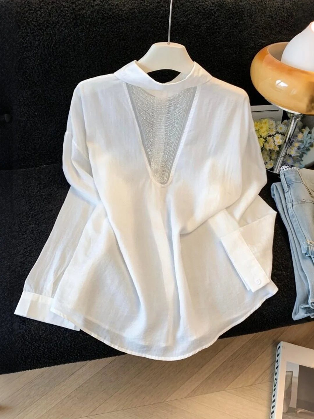 Elegant Sequin Mesh Back Shirt Women's Summer Thin Long Sleeve Sun Protection Top Collar Open Cardigan Regular Length
Elegant Sequin Mesh Back Shirt Women's Summer Thin Long Sleeve Sun Protection Top Collar Open Cardigan Regular Length