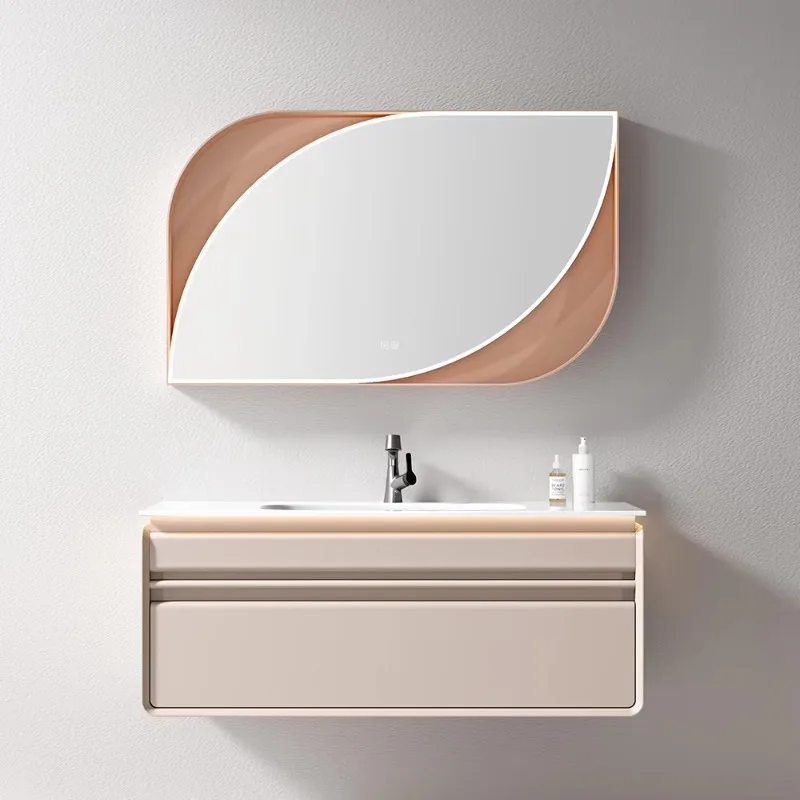 Bathroom cabinet Single basin Wall-mounted single drawer Sintered stone countertop Bathroom vanity
Bathroom cabinet Single basin Wall-mounted single drawer Sintered stone countertop Bathroom vanity