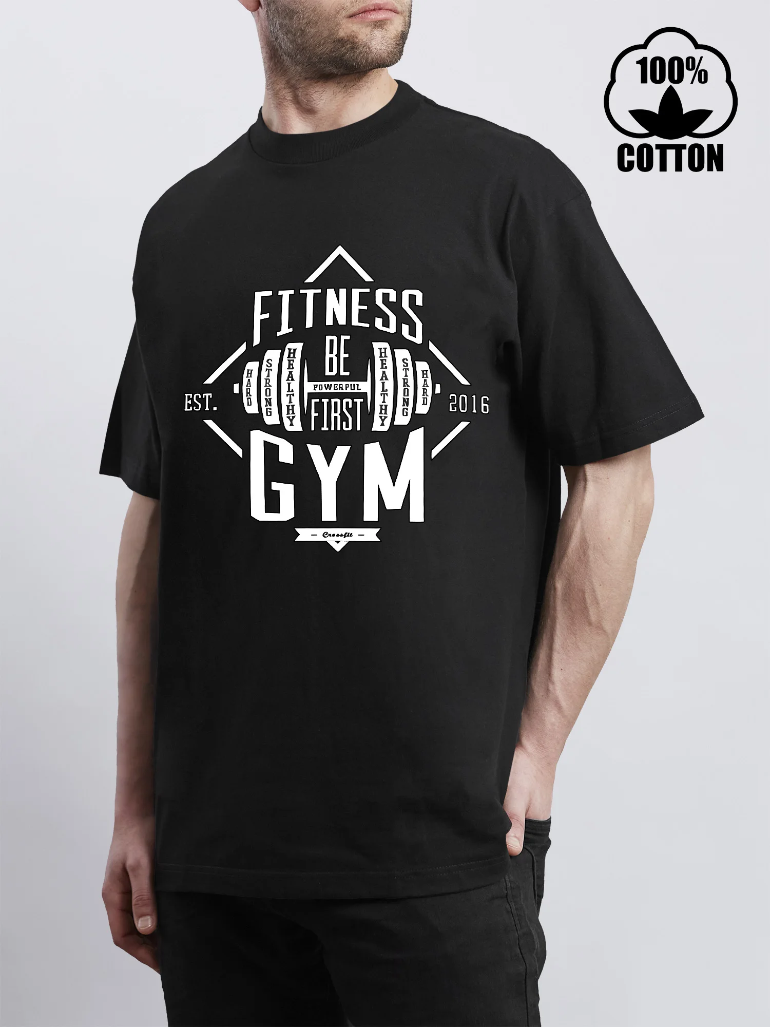 Fitness Be First Gym Men's T-Shirt Short Sleeved Round Neck Pure Cotton Tee for Men
Fitness Be First Gym Men's T-Shirt Short Sleeved Round Neck Pure Cotton Tee for Men