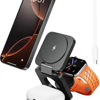 3 in 1 Wireless Charging Station for iPhone16/15/14/13/12 Series AirPods iWatch for Magsafe Charger Travel Fast Charging Station