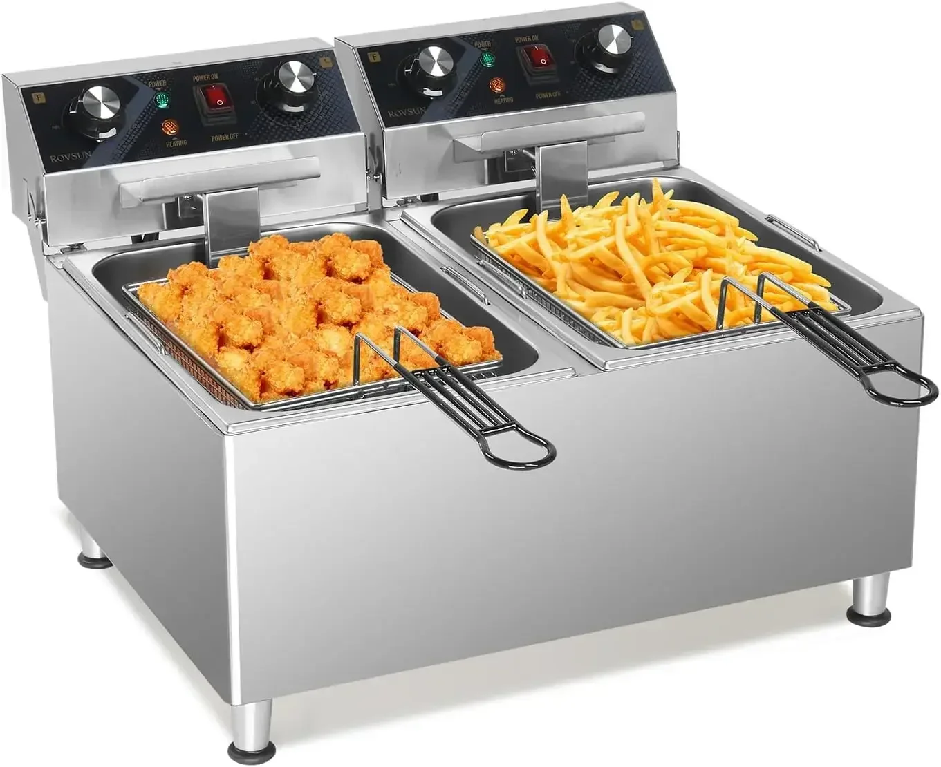 ROVSUN 36QT Electric Deep Fryer 240V, 6600W Dual Tank Commercial Deep Fryer w/ 60-Min Timer Overheat Protection Adjustable
ROVSUN 36QT Electric Deep Fryer 240V, 6600W Dual Tank Commercial Deep Fryer w/ 60-Min Timer Overheat Protection Adjustable