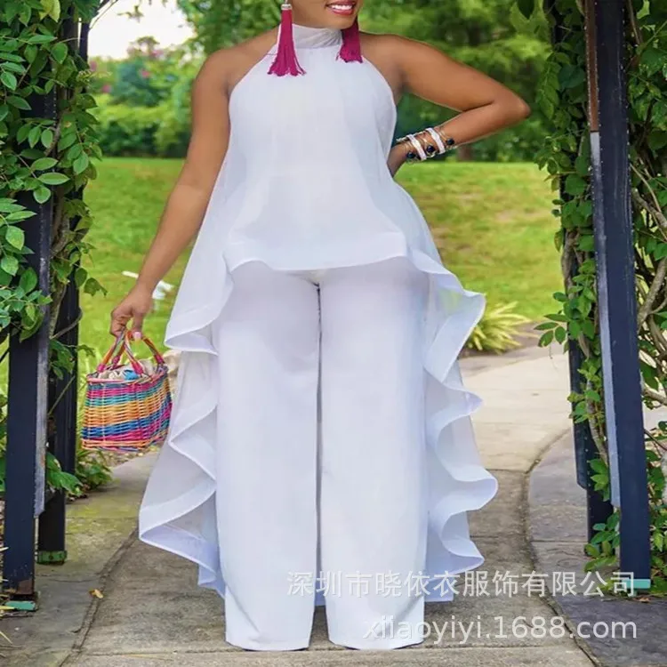 Летние американские европейские женские однотонные комплекты из 2 предметов, повседневный модный топ без рукавов с подвесным воротником, свободные широкие прямые брюки
Летние американские европейские женские однотонные комплекты из 2 предметов, повседневный модный топ без рукавов с подвесным воротником, свободные широкие прямые брюки