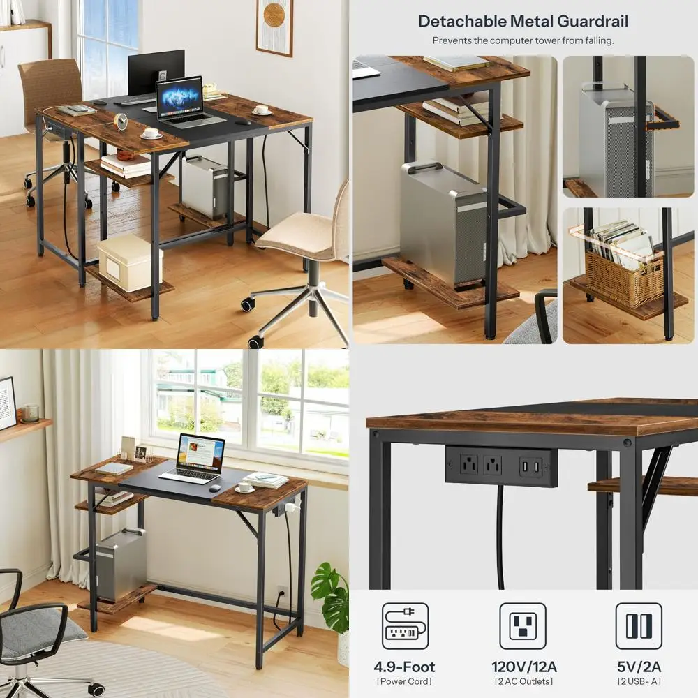 Rustic Brown & Black Study Desk with 2 Shelves, Easy Assembly, Power Outlet Included
Rustic Brown & Black Study Desk with 2 Shelves, Easy Assembly, Power Outlet Included