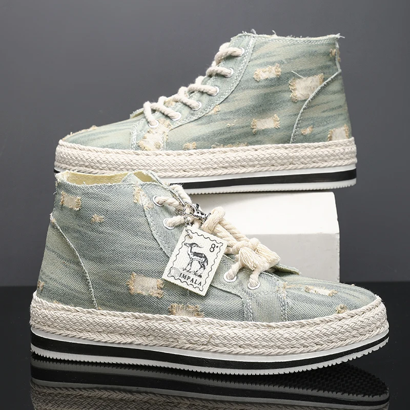 Casual Versatile Grass Woven High Top Board Shoes, New Denim Fabric, Personalized Lace Up Trend, All Season Shoes Size 39-44
Casual Versatile Grass Woven High Top Board Shoes, New Denim Fabric, Personalized Lace Up Trend, All Season Shoes Size 39-44