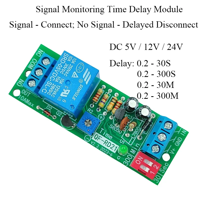 Signal Monitoring Time Delay Module DC 5V 12V 24V Time Delay Relay Module 1-300S 1-30Min Delay Timer Close
Signal Monitoring Time Delay Module DC 5V 12V 24V Time Delay Relay Module 1-300S 1-30Min Delay Timer Close