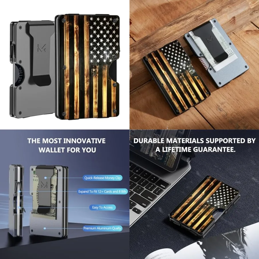 Minimalist Aluminum Wallet for Men, Slim RFID Blocking Money Clip, Wood Grain American Flag, Front Pocket Metal Card Holder for
Minimalist Aluminum Wallet for Men, Slim RFID Blocking Money Clip, Wood Grain American Flag, Front Pocket Metal Card Holder for