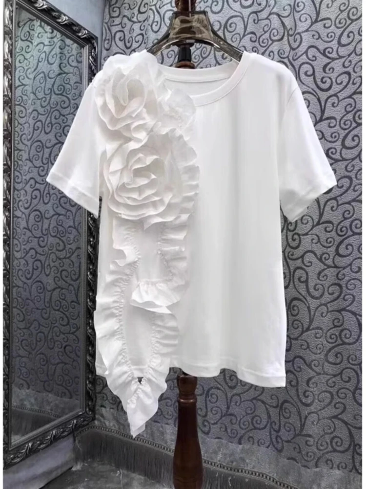 Fashion Design T Shirts Solid Color Ruffles Patchwork Design Tees O Neck Short Sleeve Tops Summer All Match 2025 Women Clothing
Fashion Design T Shirts Solid Color Ruffles Patchwork Design Tees O Neck Short Sleeve Tops Summer All Match 2025 Women Clothing