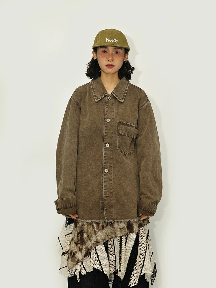 Gulu Oh American Style Long Sleeve Denim Shirt Washed out Coffee Color Workwear Cotton Japanese Retro Style Women's Shirt
Gulu Oh American Style Long Sleeve Denim Shirt Washed out Coffee Color Workwear Cotton Japanese Retro Style Women's Shirt