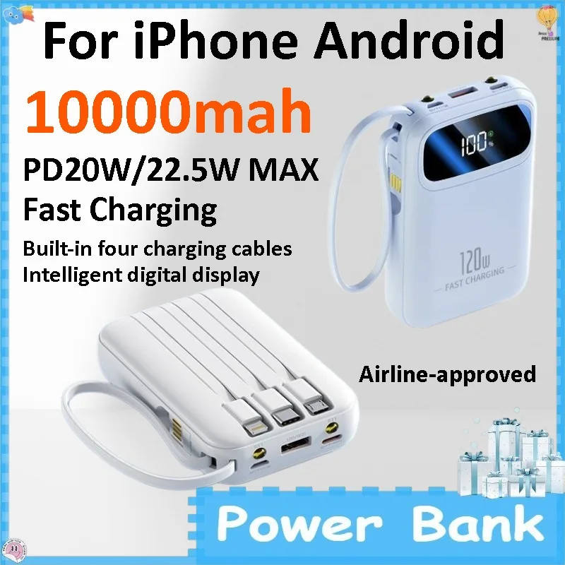 10000mAh Mini Power Bank Super Fast Charging Built-in Cable Portable Large Capacity External Battery For iPhone Android
10000mAh Mini Power Bank Super Fast Charging Built-in Cable Portable Large Capacity External Battery For iPhone Android