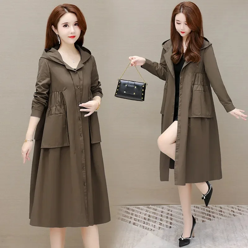 Nice Pop Women Trench Coat Spring Fashion All-match Thin Loose Hooded Mid Long Windbreaker Female Outerwear Overcoat Ladies Top
Nice Pop Women Trench Coat Spring Fashion All-match Thin Loose Hooded Mid Long Windbreaker Female Outerwear Overcoat Ladies Top