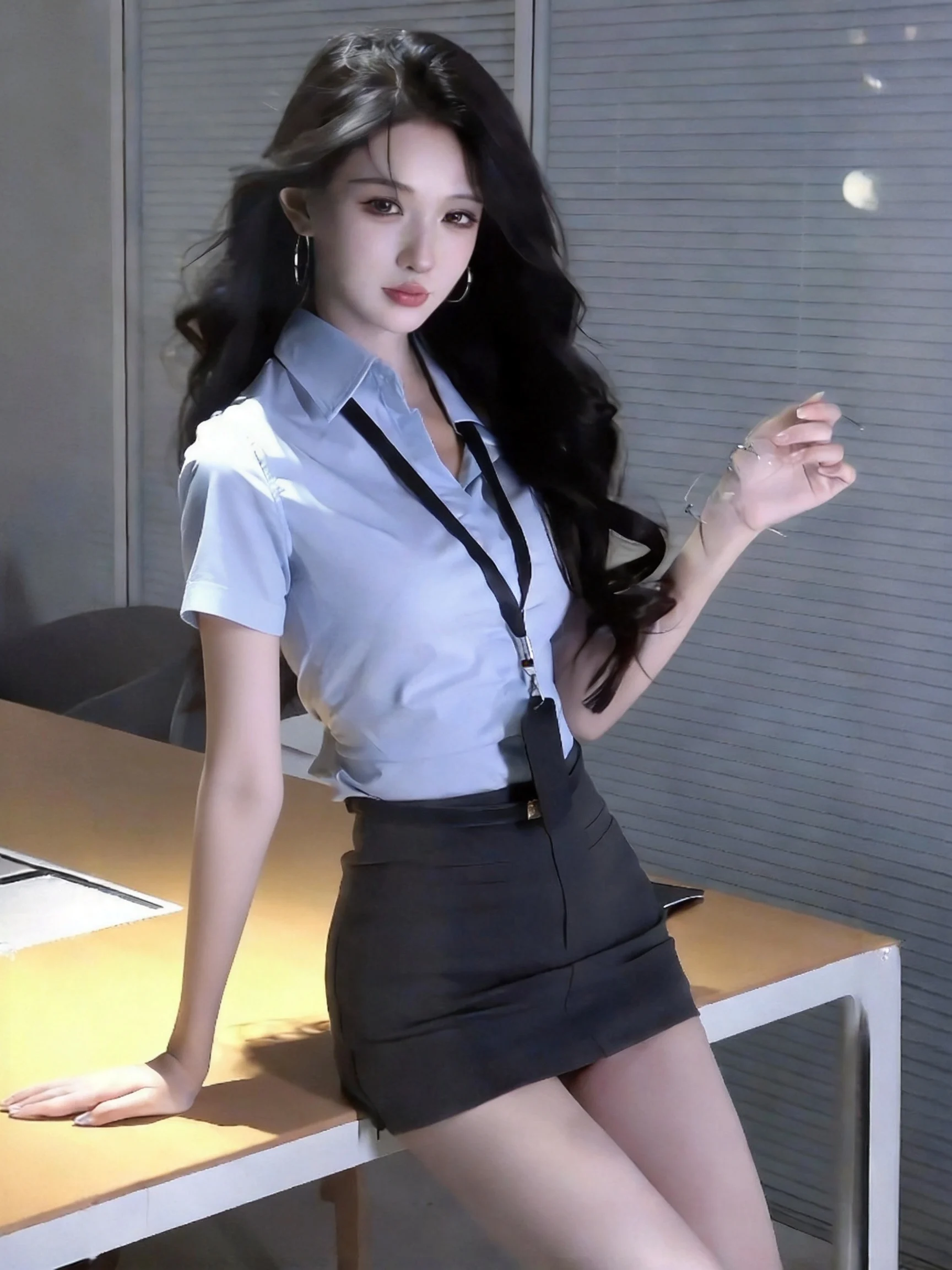 Elegant Satin Blue Shirt And High Waist Elastic Bodycon Skirt Set Fashionable Business Casual Outfit for Women
Elegant Satin Blue Shirt And High Waist Elastic Bodycon Skirt Set Fashionable Business Casual Outfit for Women