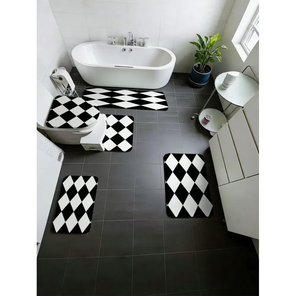5pcs Classic Black And White Checkerboard Bathroom Mat Set, Minimalist Black And White Grid Pattern, Soft Absorbent AntiSlip Du
5pcs Classic Black And White Checkerboard Bathroom Mat Set, Minimalist Black And White Grid Pattern, Soft Absorbent AntiSlip Du