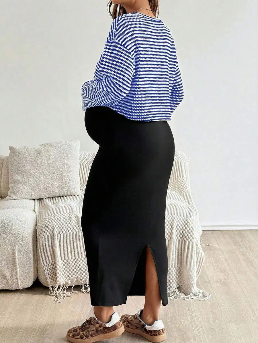 2pcs Maternity Set Raglan Sleeve Striped Top And Solid Tight Skirt For Autumn
2pcs Maternity Set Raglan Sleeve Striped Top And Solid Tight Skirt For Autumn