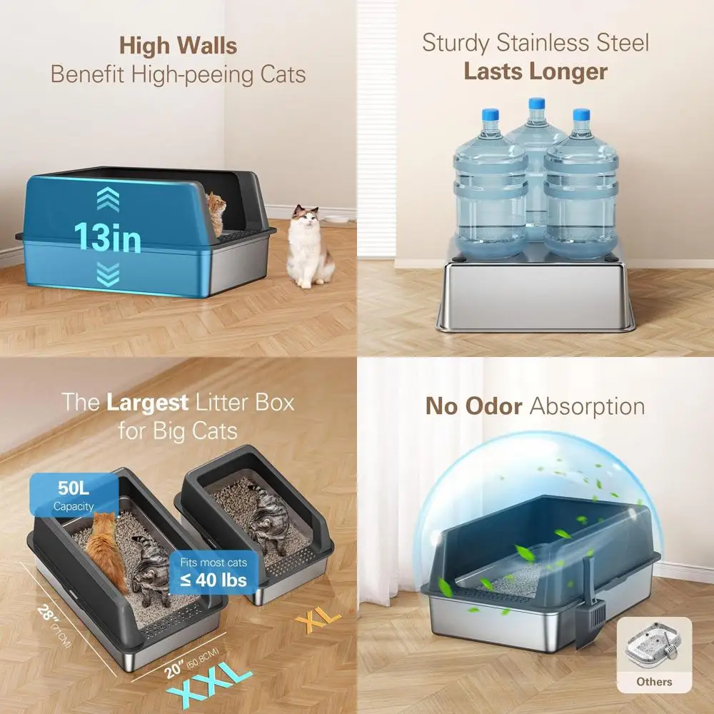 Jumbo Stainless Steel Cat Litter Box, 27.8L x 20W x 12.9H, Large Metal Enclosure for Multiple Felines, High-Sided, Non-Stick, Le
Jumbo Stainless Steel Cat Litter Box, 27.8L x 20W x 12.9H, Large Metal Enclosure for Multiple Felines, High-Sided, Non-Stick, Le
