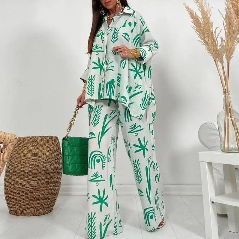 Summer Women's New Wide-leg Pants Women's Long-sleeved Button-up Shirt Suit For Commuting Vacation Casual Trousers Women's Suit
Summer Women's New Wide-leg Pants Women's Long-sleeved Button-up Shirt Suit For Commuting Vacation Casual Trousers Women's Suit