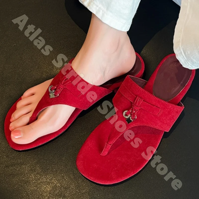 Women Red Suede Bowknot Metal Charm Flip Flop Mules Slip On Open Toe Flat Slippers Comfy Casual Summer Beach Sandals
Women Red Suede Bowknot Metal Charm Flip Flop Mules Slip On Open Toe Flat Slippers Comfy Casual Summer Beach Sandals