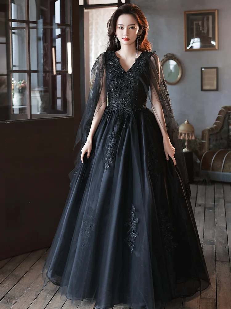 Black French Style Evening Dress For Women Solid Color Vneck Floor Length Gowns Sleeveless Sequin Quinceanera Dress
Black French Style Evening Dress For Women Solid Color Vneck Floor Length Gowns Sleeveless Sequin Quinceanera Dress
