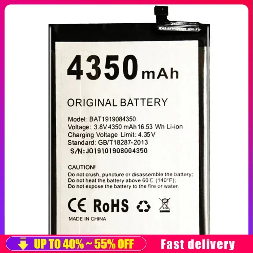 Rechargeable Mobile Phone Batteries BAT1919084350 4350mAh For DOOGEE N20 / N20 Pro N20Pro Smartphone Portable Battery
Rechargeable Mobile Phone Batteries BAT1919084350 4350mAh For DOOGEE N20 / N20 Pro N20Pro Smartphone Portable Battery