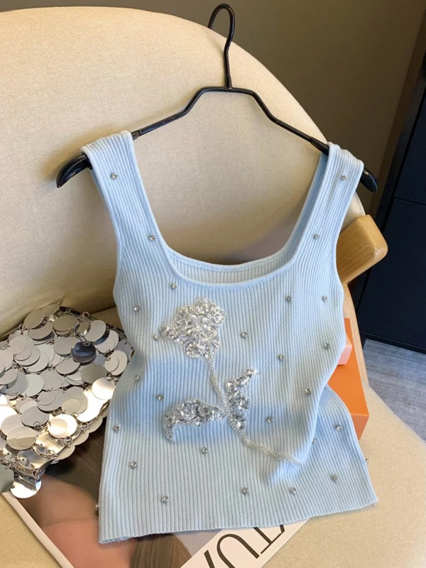 Heavy-Embroidered Diamond Floral Knitted Vest Women's Summer Trend Sweet Style Straight-Cut Lightweight No-Sleeve Round-Neck Top
Heavy-Embroidered Diamond Floral Knitted Vest Women's Summer Trend Sweet Style Straight-Cut Lightweight No-Sleeve Round-Neck Top